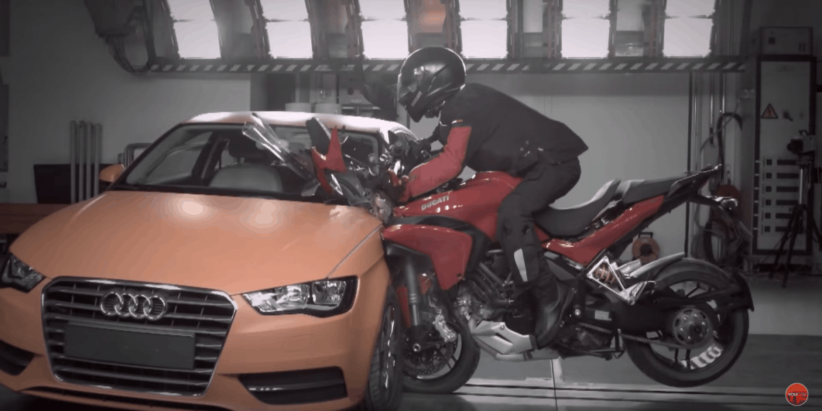 Motorcycle vs. Car Crash Test Ducati Multistrada vs. Audi A3