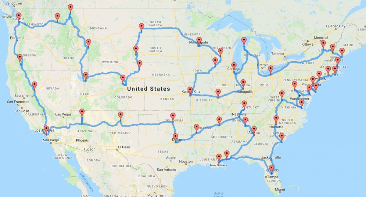 map a trip across the usa