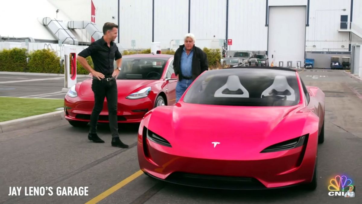 Jay Leno Tests The Tesla Model 3 Gets Convinced To A Roadster