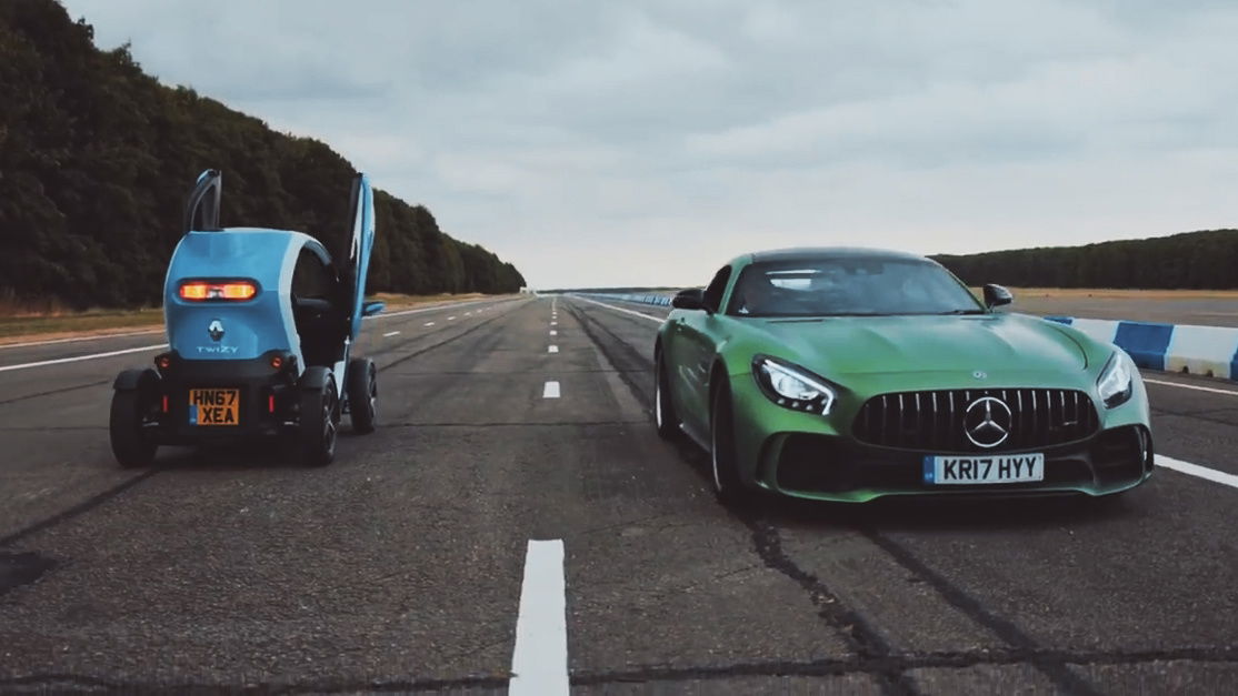 Mercedes Amg Gt R Drag Races Renault Twizy Ev